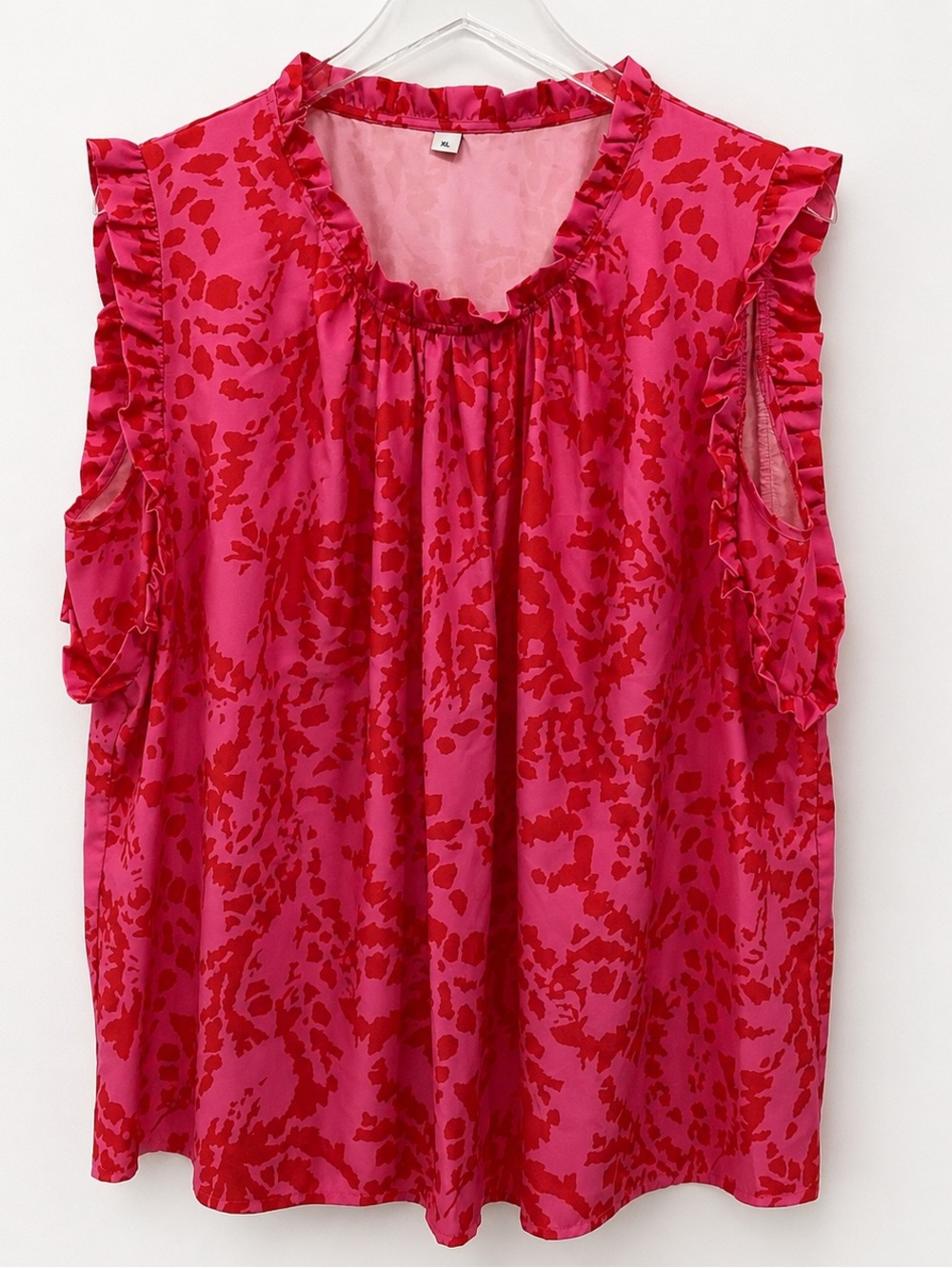 Summer Sleeveless pink and red ruffles Casual Blouse Top XL  (W699)